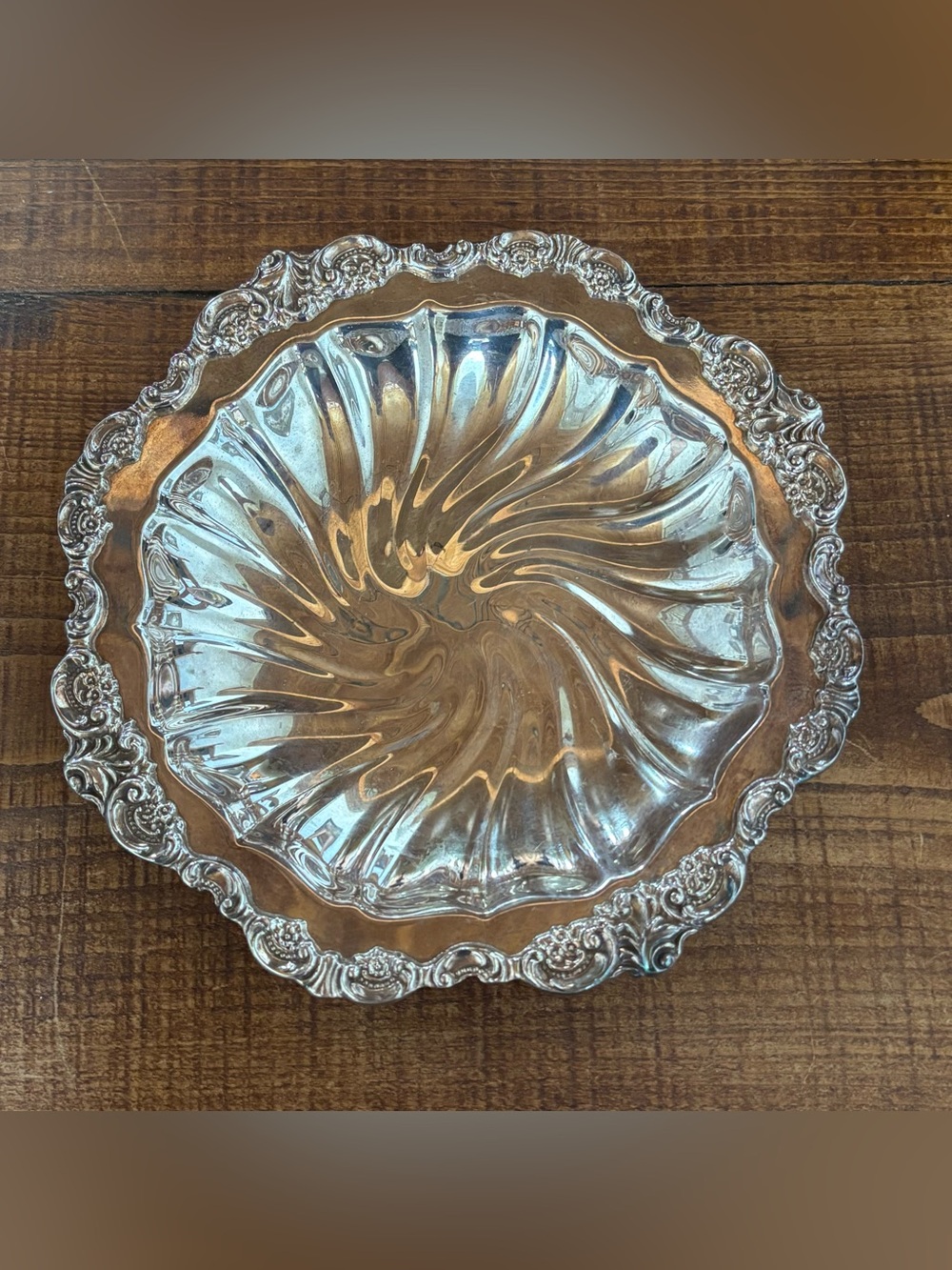 1960s Wallace Baroque Silverplate #223 Swirl Scalloped Bon Bon Serving Bowl